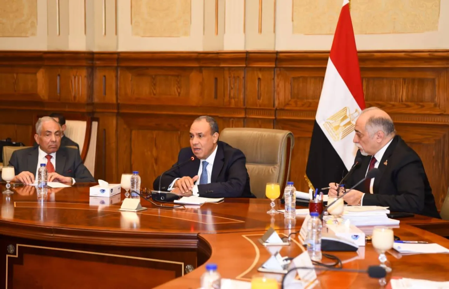 وزير الخارجية المصري بدر عبد العاطي خلال لقائه عدداً من أعضاء مجلس الشيوخ المصري الخميس (الخارجية المصرية)