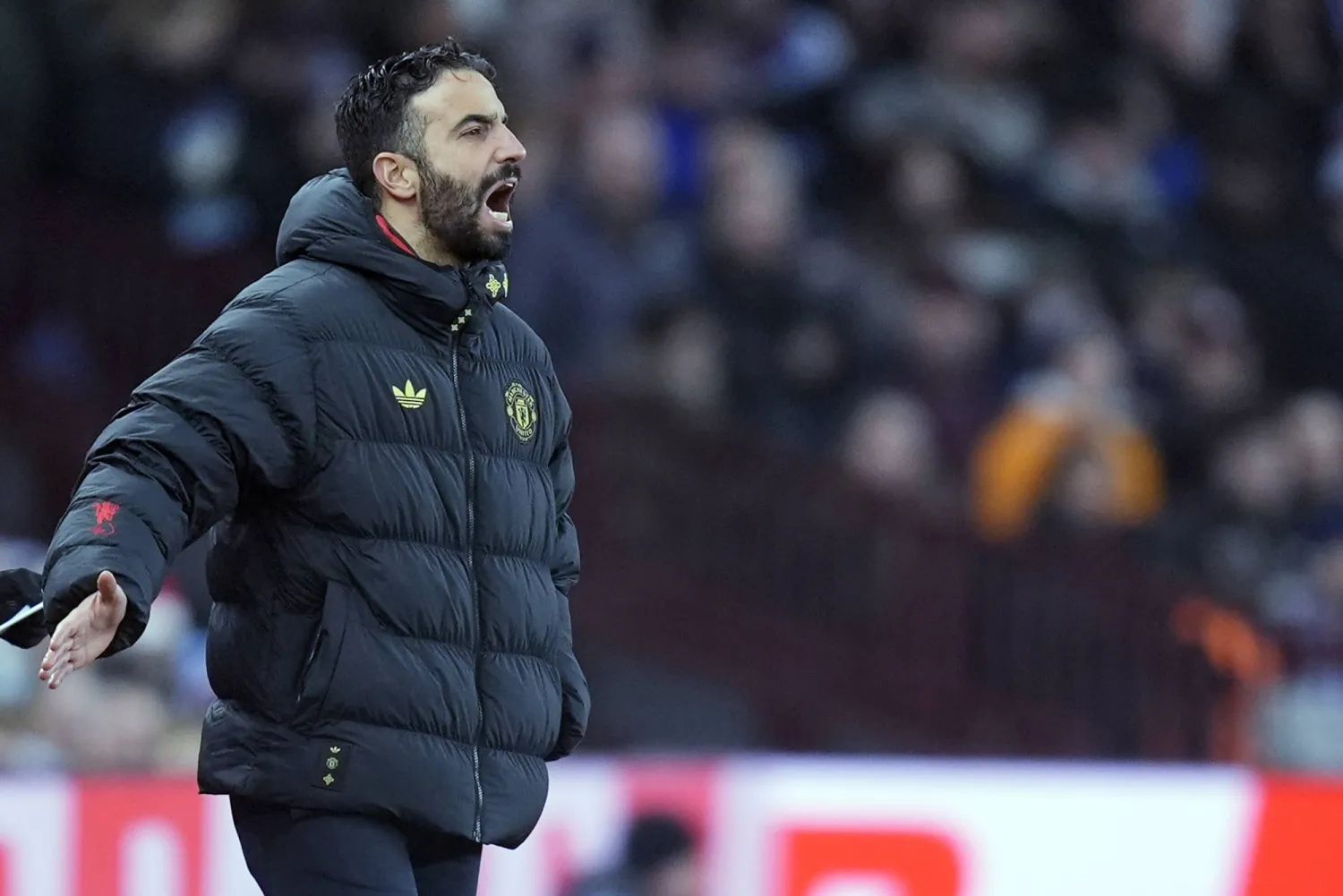 Manager Ruben Amorim of Manchester United reacts during the English Premier League match between Aston Villa and Manchester United, in Birmingham, Britain, 21 December 2025. (EPA)