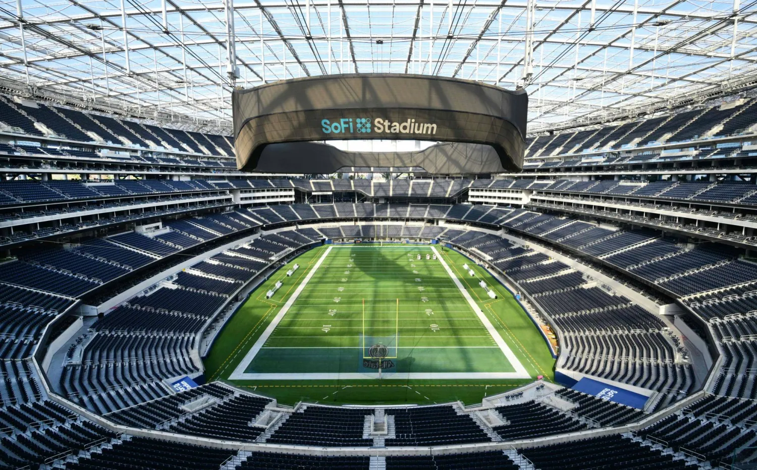 A view of the field is seen from the stands at SoFi Stadium in Inglewood, California, on December 9, 2025. (AFP)