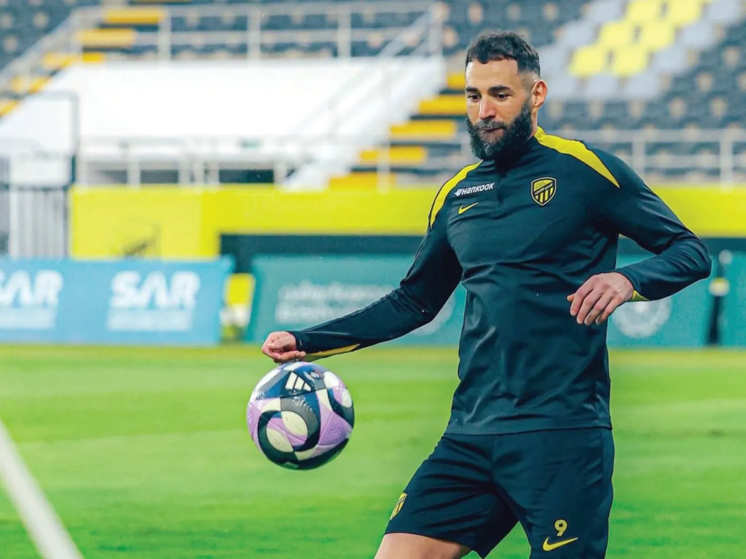 
بنزيمة خلال تدريبات الاتحاد الأخيرة (موقع النادي)