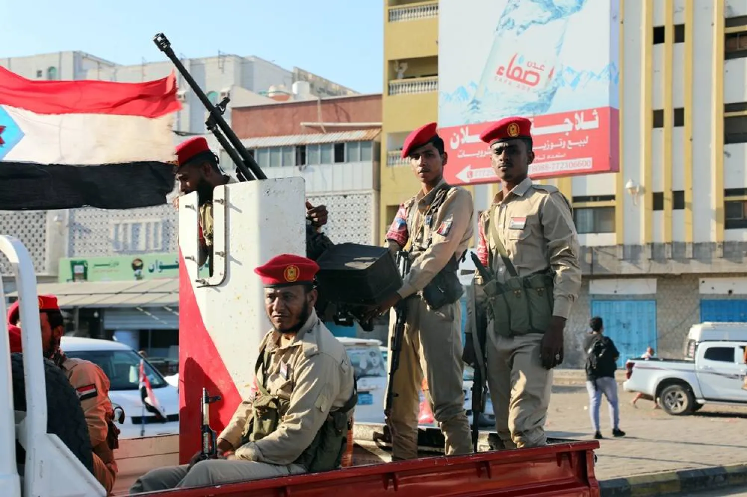 Southern forces patrol during a rally calling for South Yemen's independence, in the southern port city of Aden, Yemen, 25 December 2025. (EPA)
