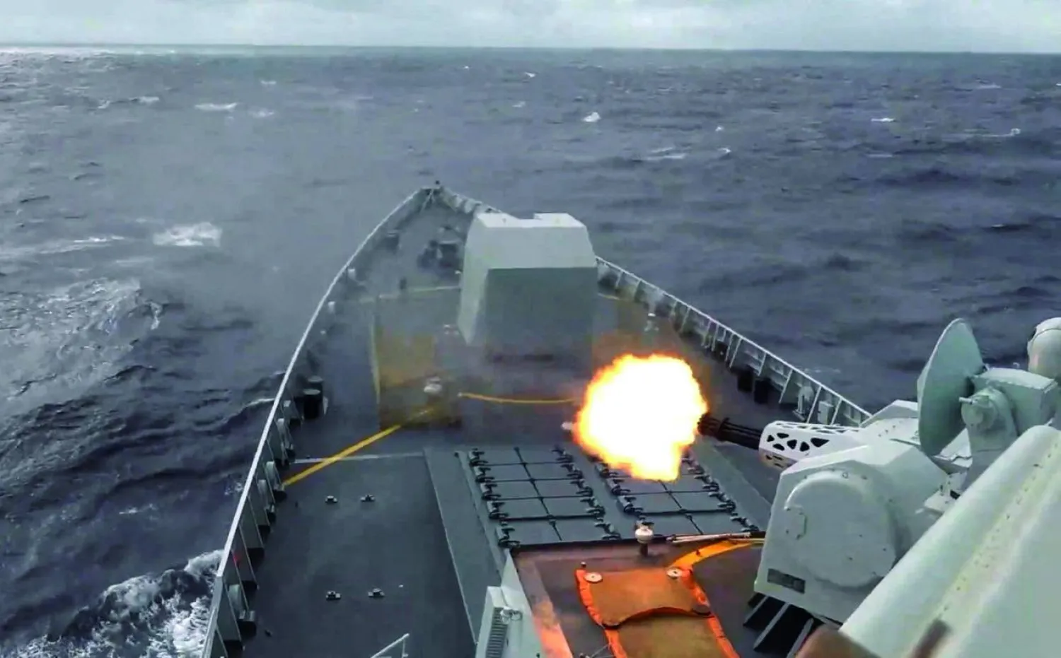 A ship fires a weapon during drills east of Taiwan, in this screenshot from a video released by the Eastern Theater Command of China's People's Liberation Army (PLA) on December 29, 2025. Eastern Theater Command/Handout via REUTERS 