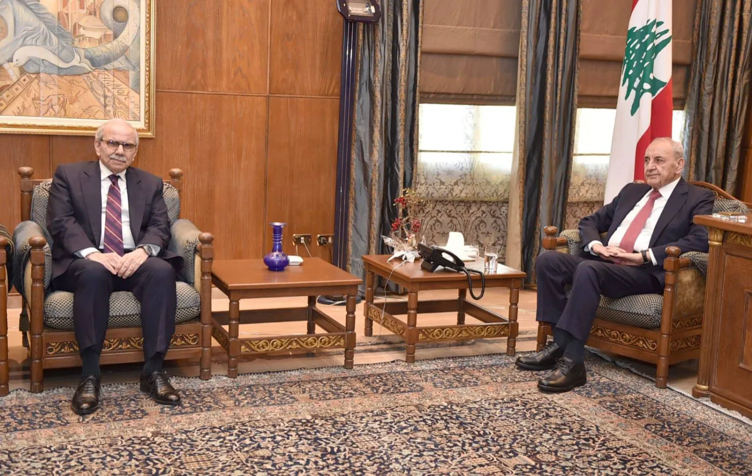 رئيس البرلمان نبيه بري مستقبلاً رئيس الحكومة نواف سلام (رئاسة البرلمان)
