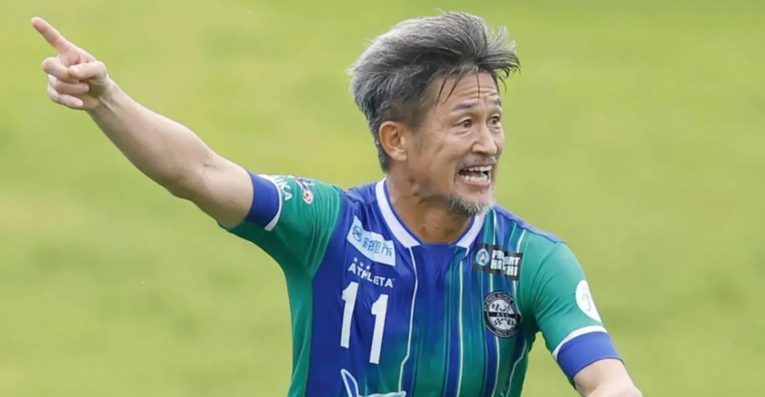 Japanese forward Kazuyoshi Miura of Suzuka plays in a JFL soccer match against Oita in Suzuka, central Japan, July 14, 2024. (Kyodo News via AP, File)