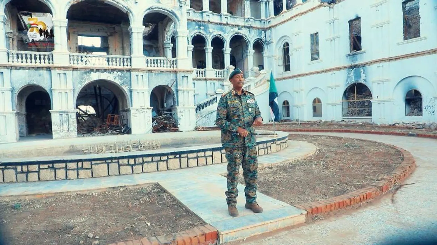 Al-Burhan in a still from a video recorded outside the Republican Palace in the capital, Khartoum (Sudan News Agency). 