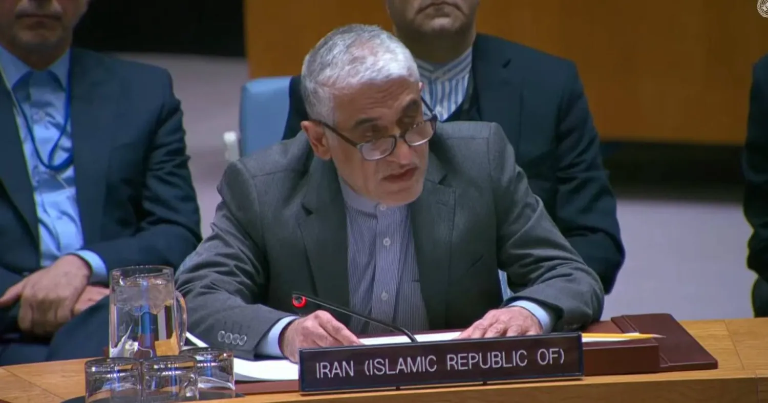 أرشيفية لسفير إيران لدى الأمم المتحدة سعيد إيروان يتحدث خلال جلسة لمجلس الأمن حول النووي الإيراني (تلفزيون الأمم المتحدة)