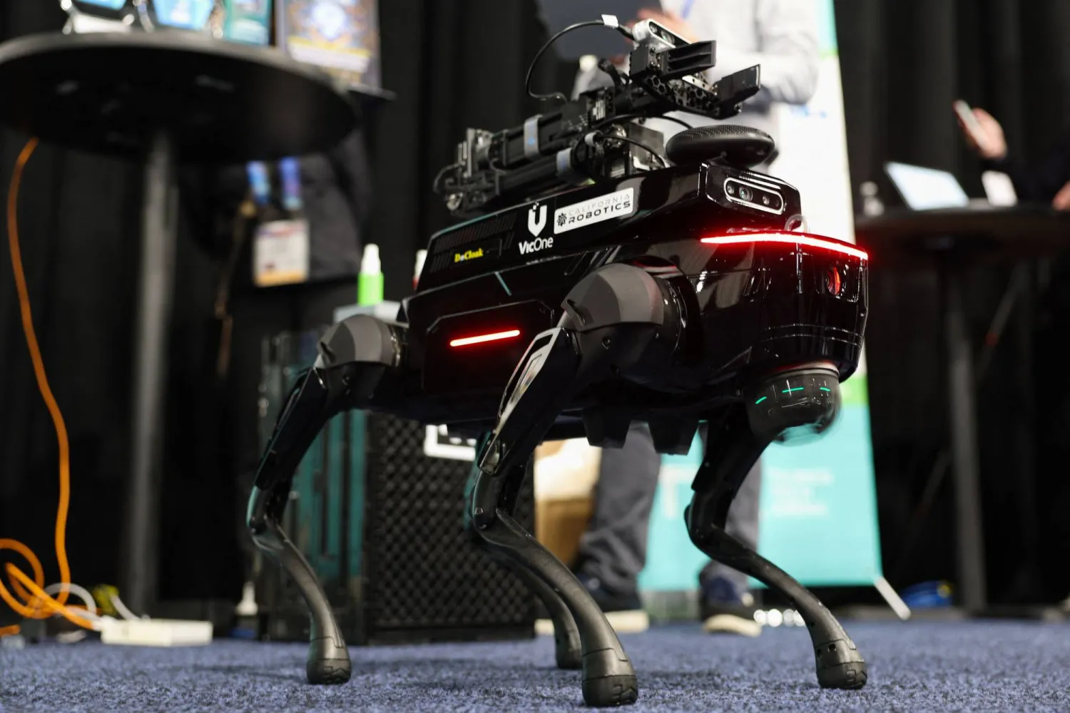 DeCloak security privacy software is demonstrated on a California Robotics robot during CES Unveiled ahead of the Consumer Electronics Show (CES) in Las Vegas, Nevada on January 4, 2026. (Photo by Patrick T. Fallon / AFP)