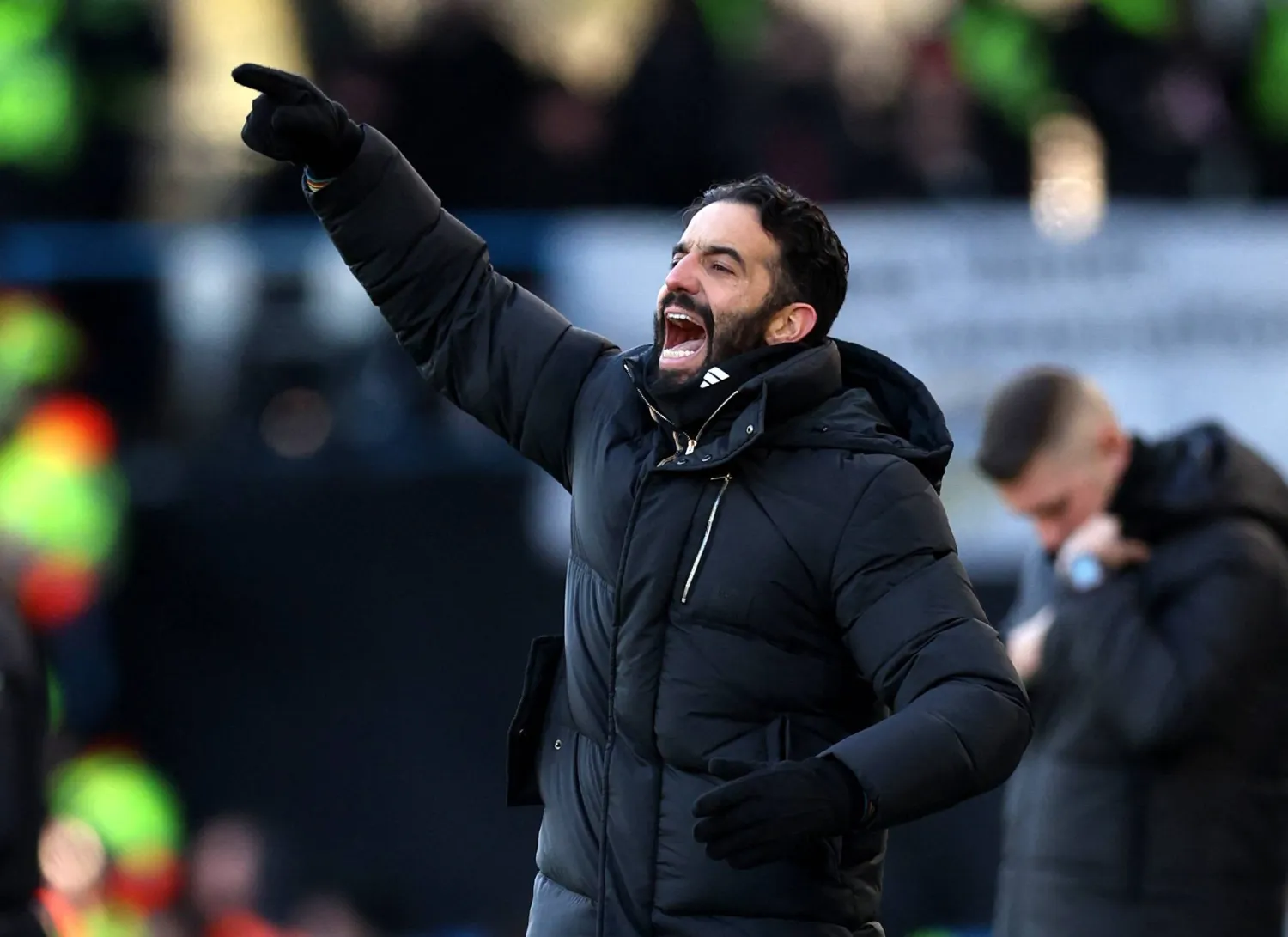 Football - Premier League - Leeds United v Manchester United - Elland Road, Leeds, Britain - January 4, 2026 Manchester United manager Ruben Amorim reacts. (Reuters)