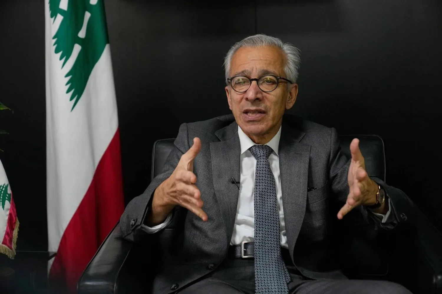 Amer Bisat, the Lebanese minister of Economy and Trade, speaks during an interview with Associated Press, in Beirut, Lebanon, Thursday, Jan.8, 2026. (AP Photo/Hussein Malla) 