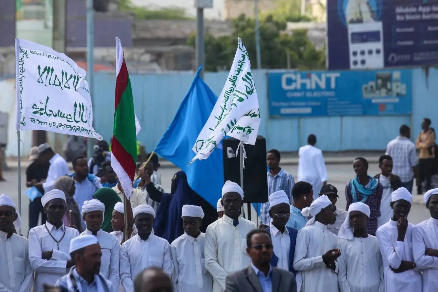 Somalis demonstrate in support of their country’s territorial unity in Mogadishu on January 7, 2026. (AP)