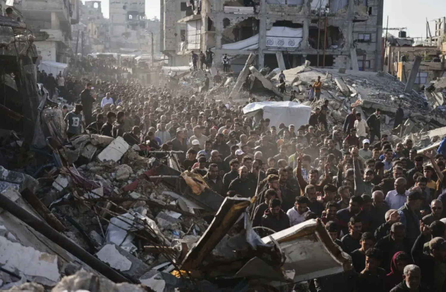 Palestinians attend an anti-war protest and against Hamas in a rare show of public anger against the group that rules the territory, in Beit Lahiya, northern Gaza Strip, Wednesday, March 26, 2025. (AP)
