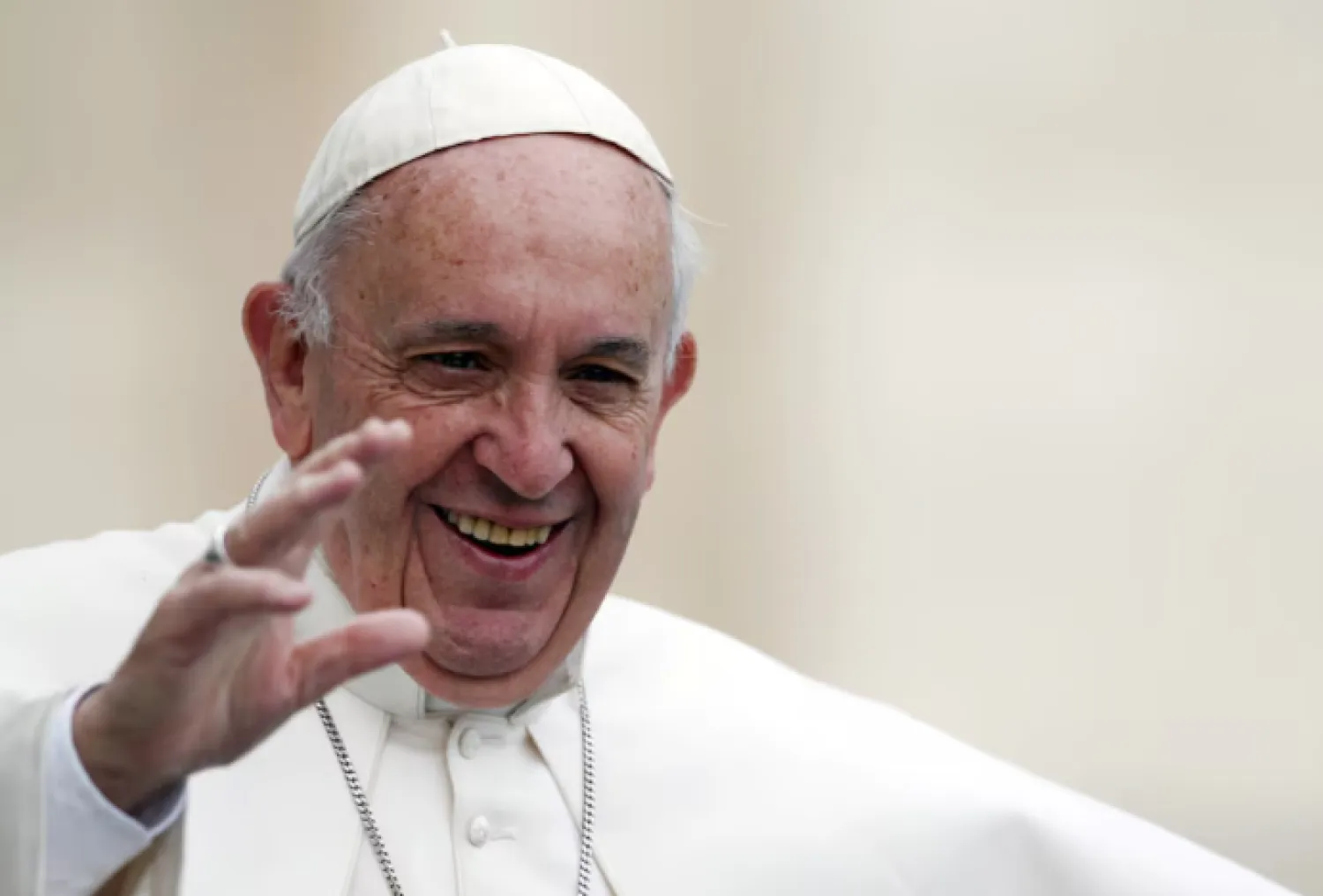 Pope Francis waves as he arrives to lead the weekly audience in Saint Peter's Square at the Vatican, October 21, 2015. REUTERS/Alessandro Bianchi/File Photo 