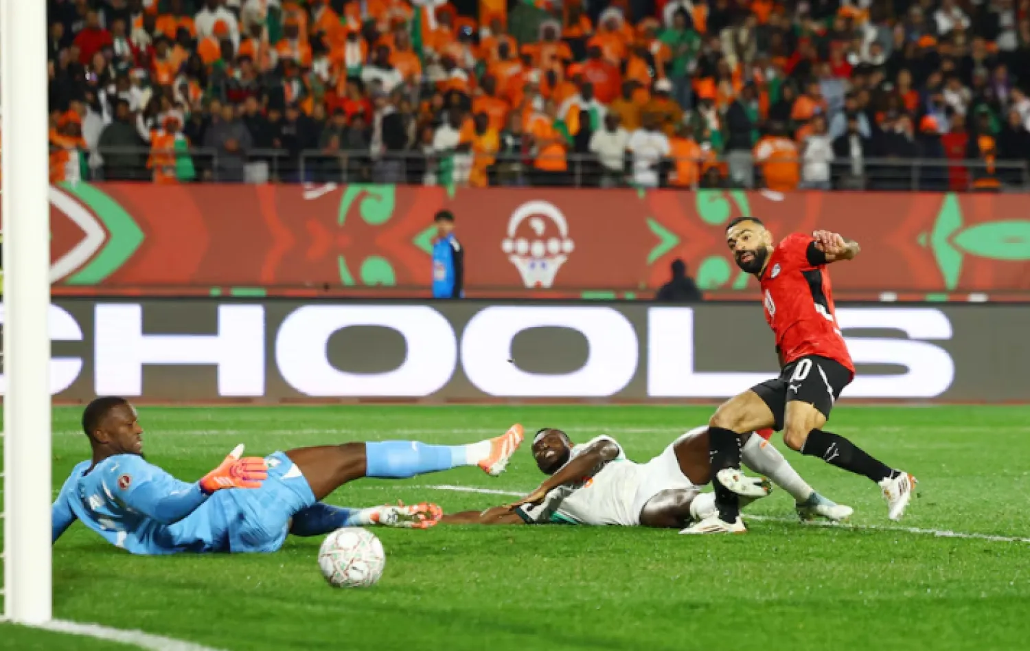 Soccer Football - CAF Africa Cup of Nations - Morocco 2025 - Quarter Final - Egypt v Ivory Coast - Adrar Stadium, Agadir, Morocco - January 10, 2026 Egypt's Mohamed Salah scores their third goal REUTERS/Siphiwe Sibeko 