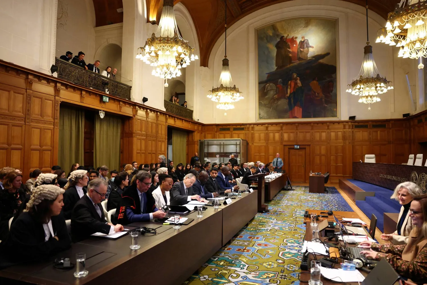 A view of the courtroom as the International Court of Justice (ICJ) starts two weeks of hearings in a landmark case brought by Gambia, which accuses Myanmar of committing genocide ​the Rohingya, a minority Muslim group, in The Hague, Netherlands, January 12, 2026. (Reuters)