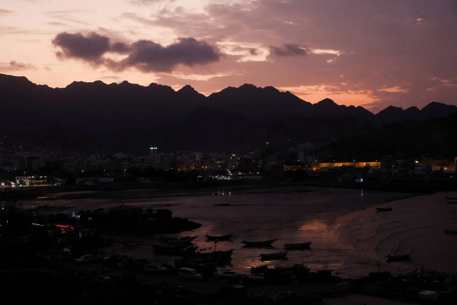 The Port of Aden during sunset, in Aden, Yemen, October 20, 2024. (Reuters)