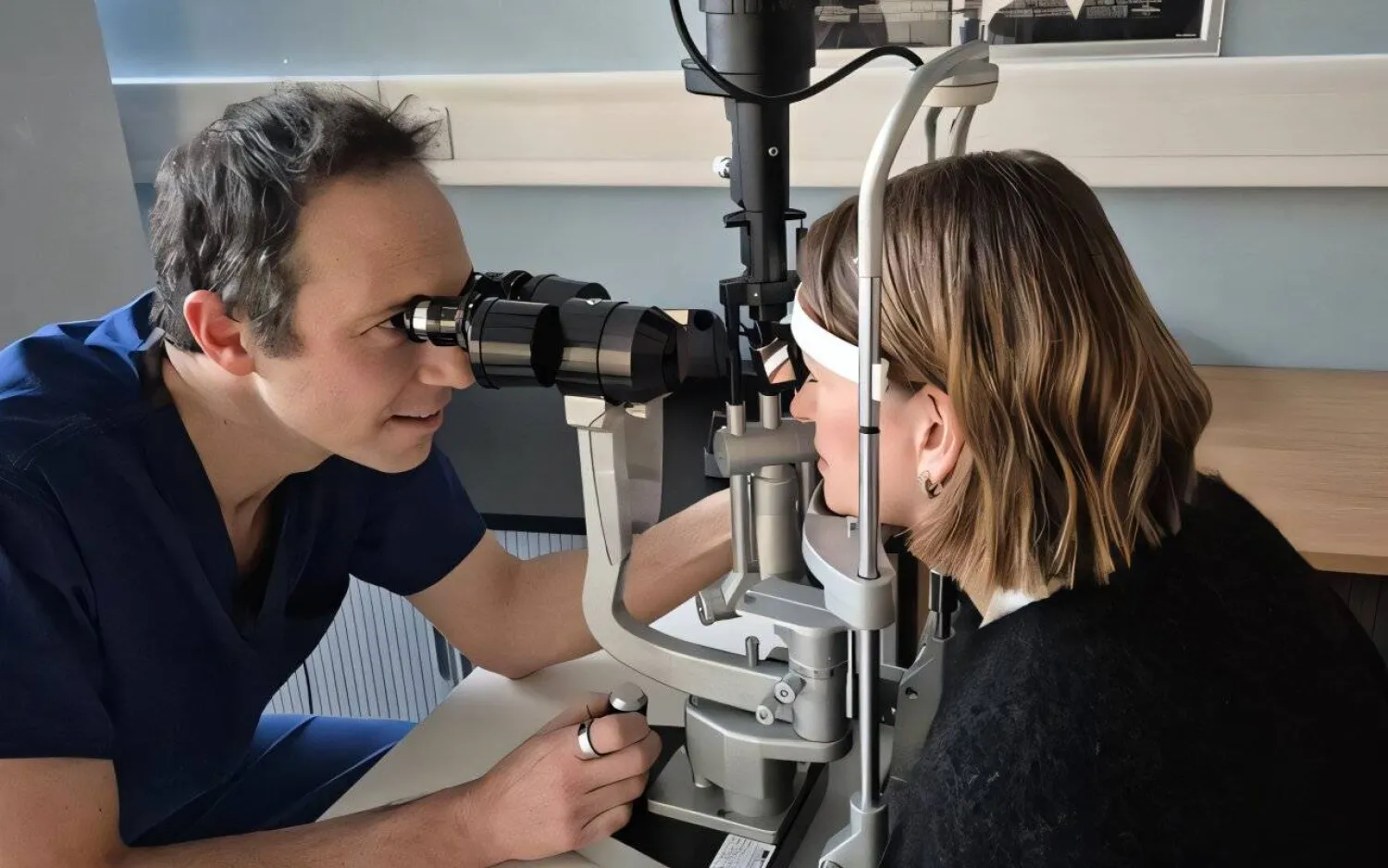 هاري بتروشكين استشاري طب العيون في مستشفى «مورفيلدز» مع واحدة من المرضى (مستشفى مورفيلدز)