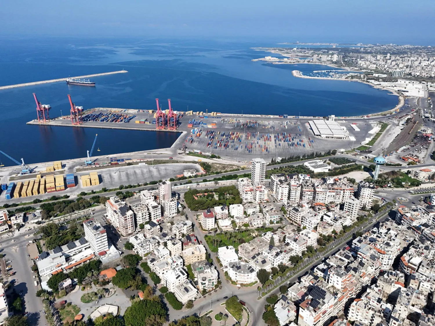 A drone view shows the port of the coastal city of Latakia, Syria, March 11, 2025. (Reuters)