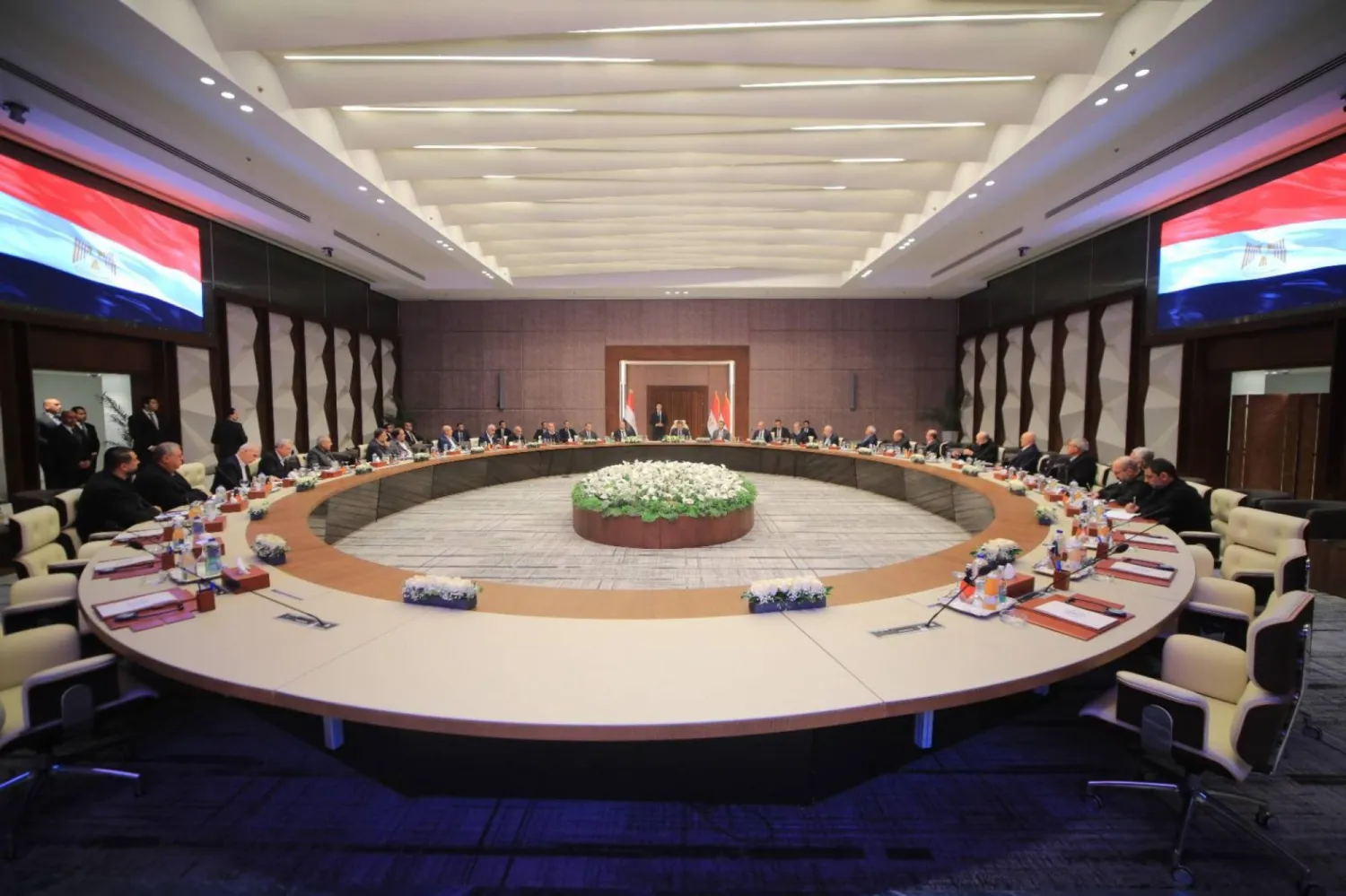 A handout photo made available by Egyptian State Press Office shows Egyptian authorities holding talks with a Hamas delegation and representatives of various Palestinian factions, in Cairo, Egypt, 14 January 2026, to select a technical committee for Gaza. (EPA/Egyptian State Press Office)