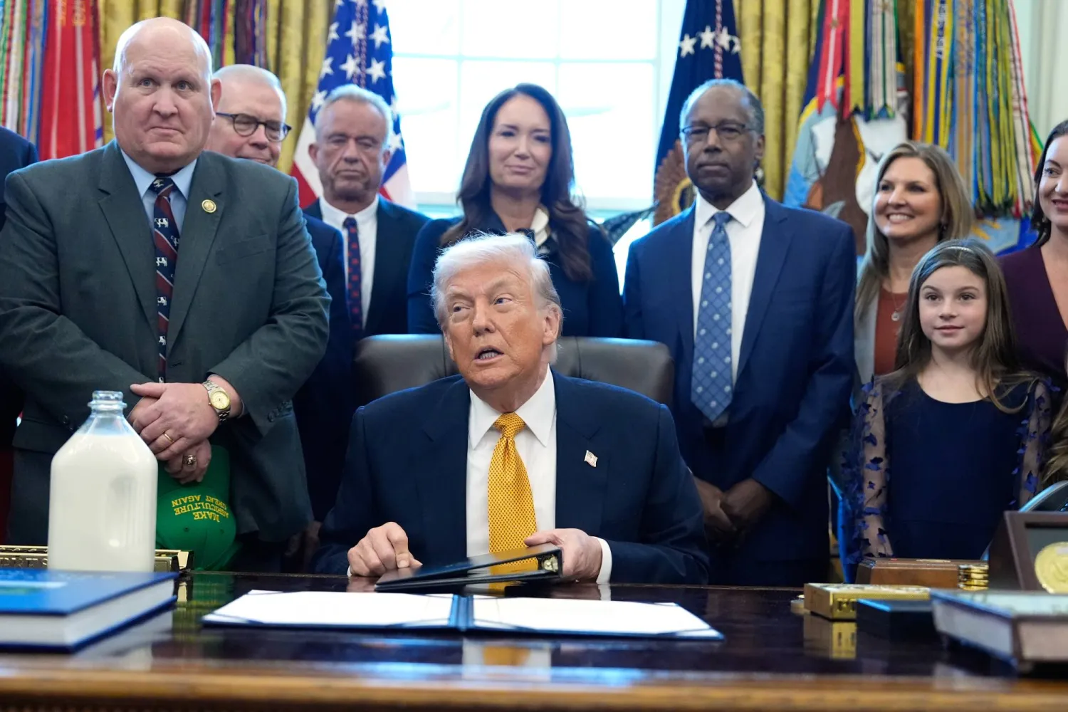 President Donald Trump speaks in the Oval Office of the White House, Wednesday, Jan. 14, 2026, in Washington. (AP Photo/Alex Brandon)