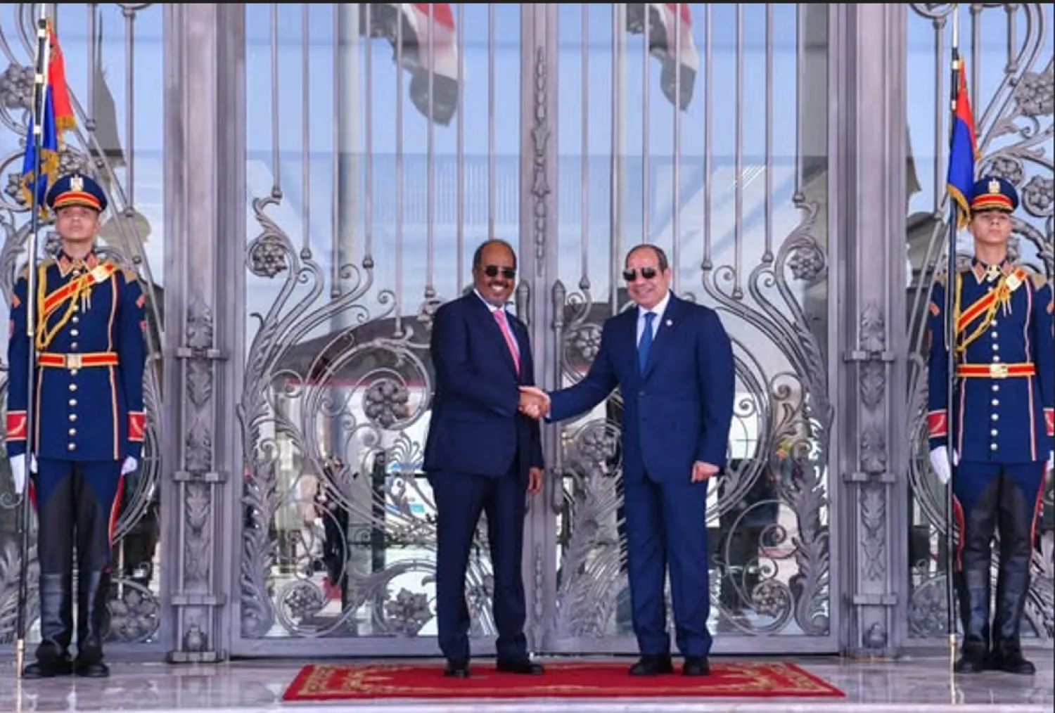 السيسي يصافح نظيره الصومالي خلال لقاء بمدينة العليمن في يوليو الماضي (الرئاسة المصرية)