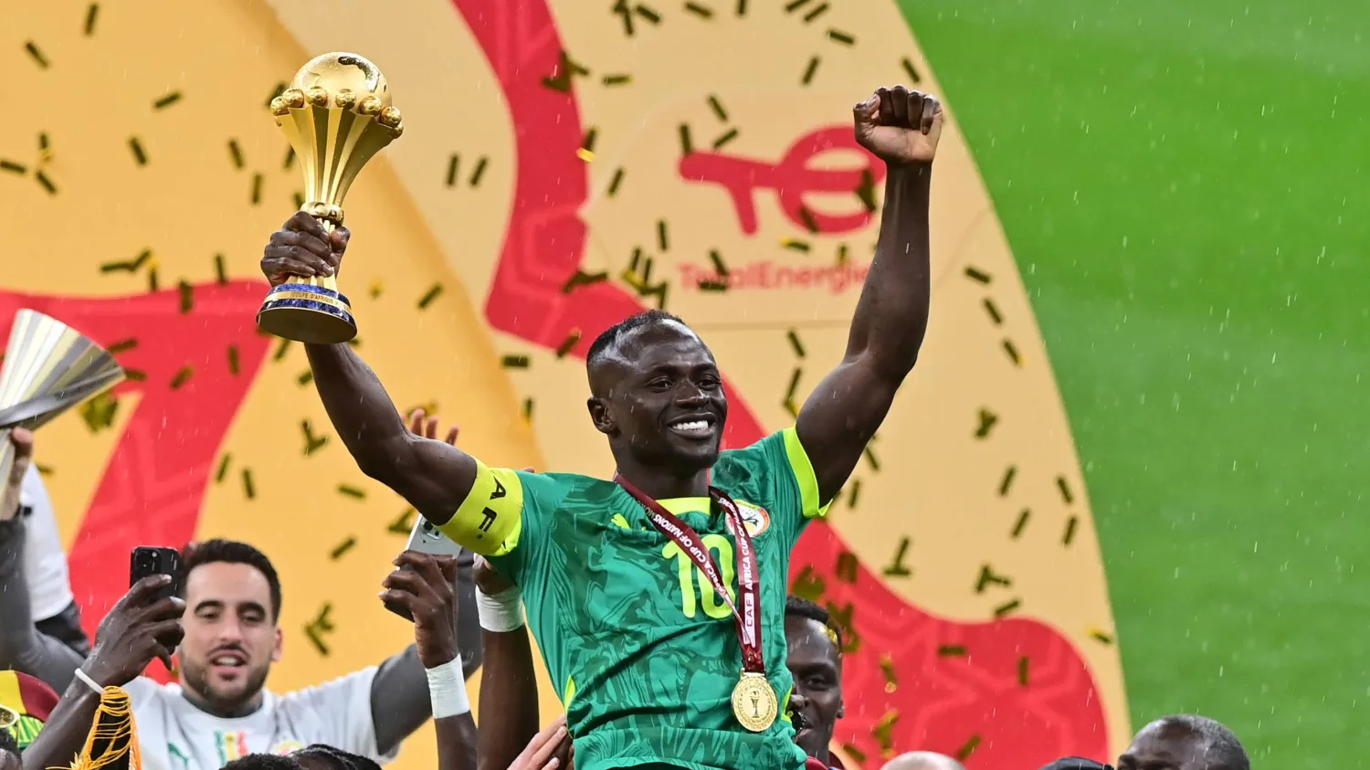 Sadio Mane of Senegal celebrates holding the trophy after winning the CAF Africa Cup of Nations after the final match between Senegal and Morocco in Rabat, Morocco, 18 January 2026. (EPA)