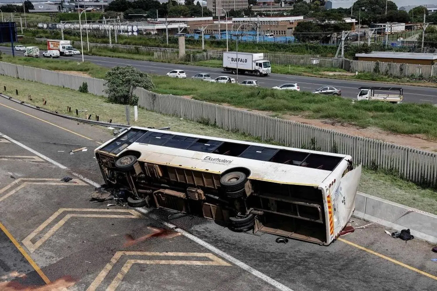 File photo: A general view of the scene of a bus accident in Ekurhuleni on March 11, 2025. (AFP)
