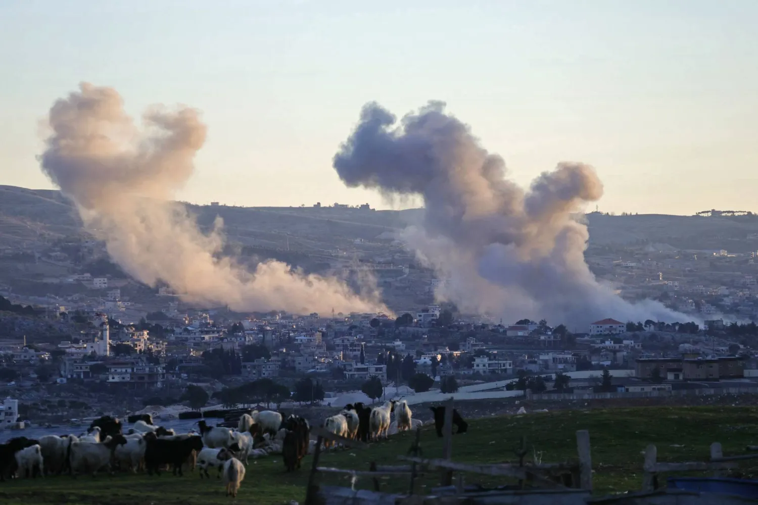 Smoke rises from the site of an Israeli airstrike that targeted the village of Sohmor, in southern Lebanon on January 15, 2026. (AFP)