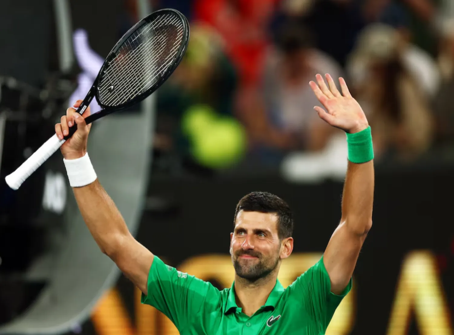 Tennis - Australian Open - Melbourne Park, Melbourne, Australia - January 19, 2026 Serbia's Novak Djokovic celebrates after winning his first round match against Spain's Pedro Martinez REUTERS/Tingshu Wang 