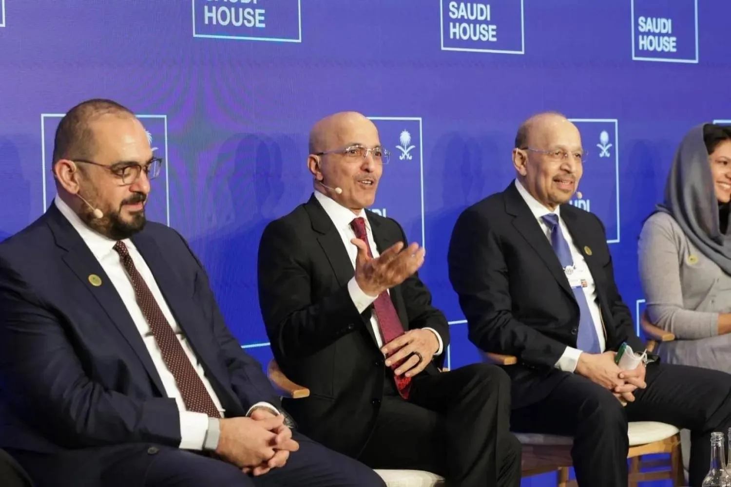 Finance Minister Mohammed Al-Jadaan and senior Saudi officials at a panel at the World Economic Forum in Davos on Tuesday.