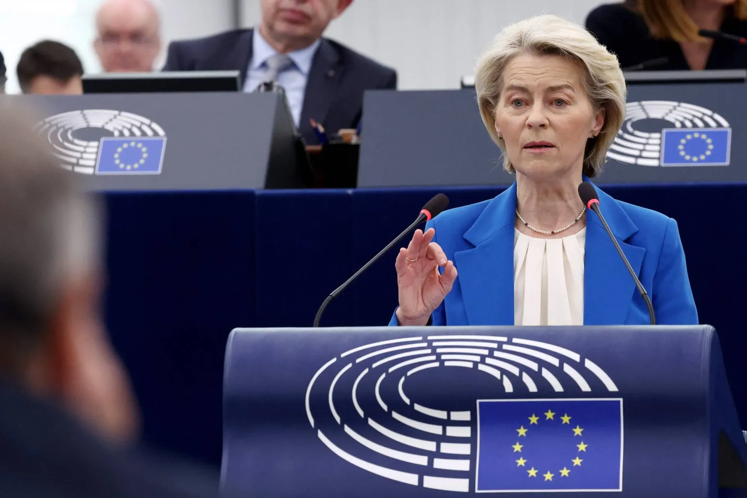 European Commission President Ursula von der Leyen speaks at the European Parliament in Strasbourg, eastern France, on January 21, 2026. (AFP)