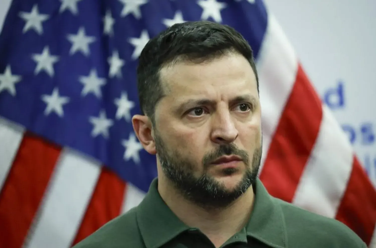 Ukrainian President Volodymyr Zelenskyy speaks to wounded Ukrainian soldiers during a visit at Staten Island University Hospital, in New York, Monday, Sept. 18, 2023. (AP)
