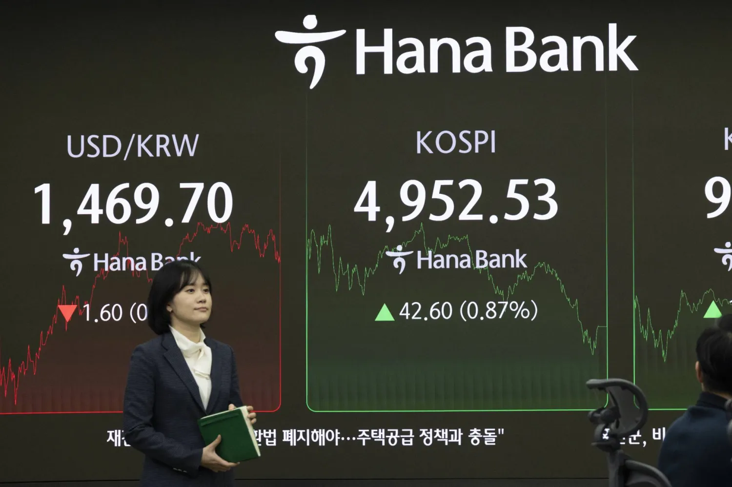 من داخل غرفة التداول ببنك «هانا» في سيول (إ.ب.أ)