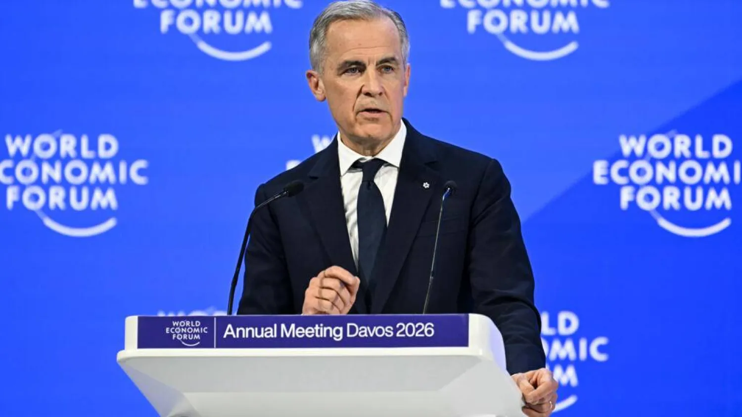 Canadian Prime Minister Mark won praise for his speech about a rupture in the US-led global order at the World Economic Forum in Davos, Switzerland. Fabrice COFFRINI / AFP
