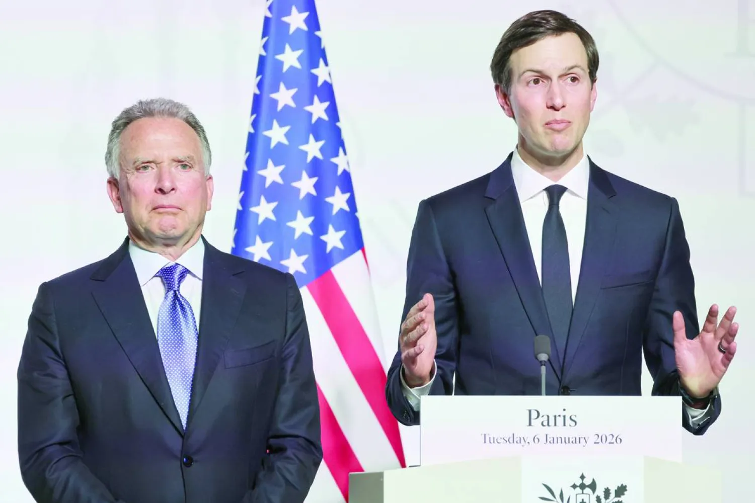 ستيف ويتكوف المبعوث الخاص للرئيس الأميركي دونالد ترمب وجاريد كوشنر صهر الرئيس (أ.ب)