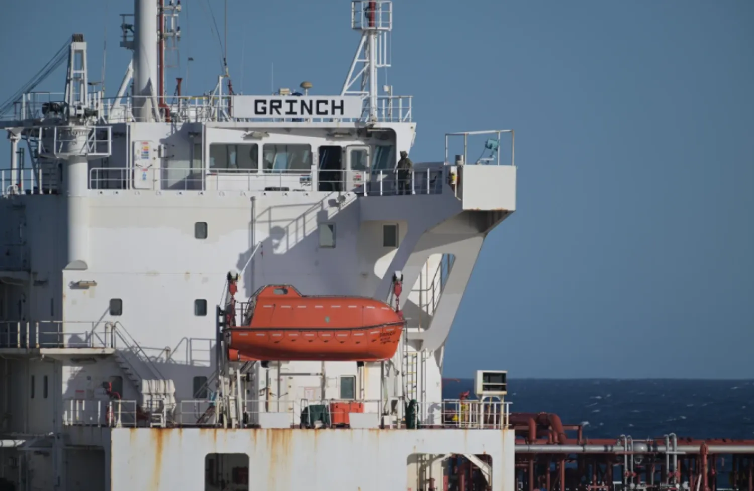 In this photo, provided by the French Army on Thursday, Jan 22, 2026, an oil tanker in the Mediterranean Sea that traveled from Russia, is pictured after being intercepted by France’s Navy. (French Military via AP)
