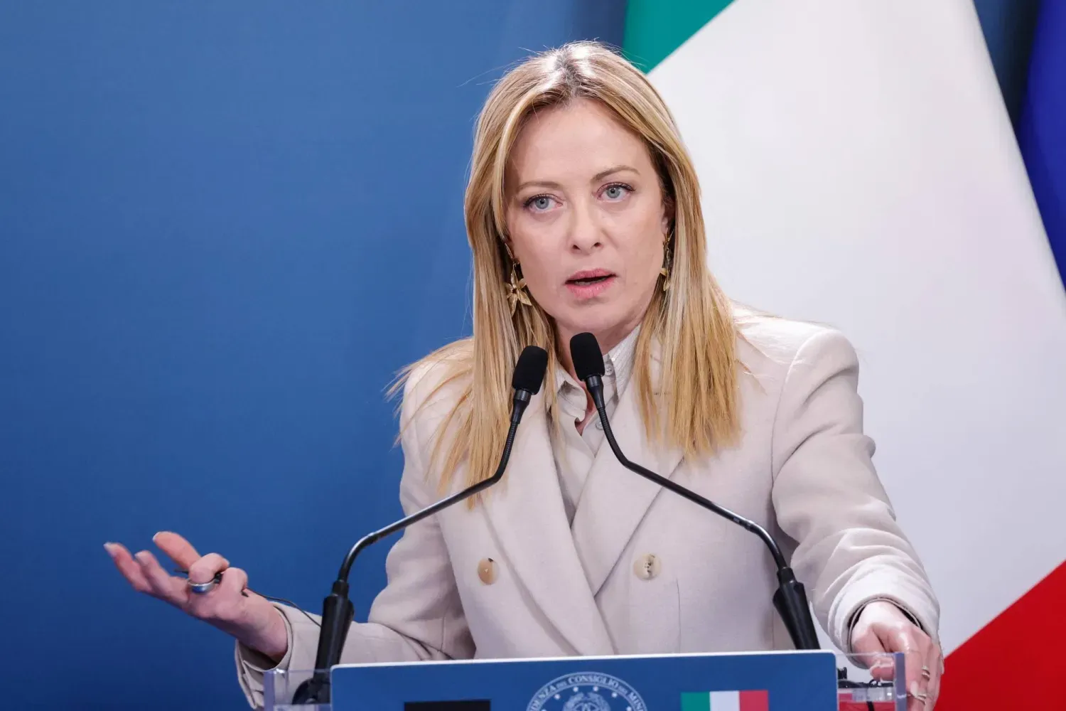 İtalya Başbakanı Giorgia Meloni, Roma'da düzenlediği basın toplantısında (EPA)