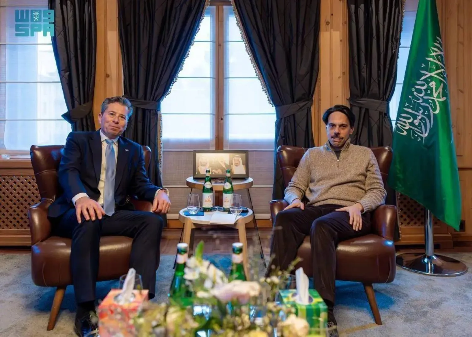 Saudi Foreign Minister Prince Faisal bin Farhan bin Abdullah met Under-Secretary-General for Humanitarian Affairs and Emergency Relief Coordinator Tom Fletcher. (SPA)