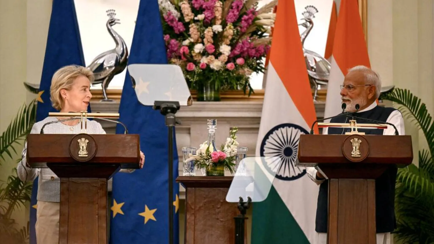 European Commission head Ursula von der Leyen and Indian Prime Minister Narendra Modi met in February 2025 in New Delhi as the two economic behemoths sought to forge closer ties. Money SHARMA / AFP
