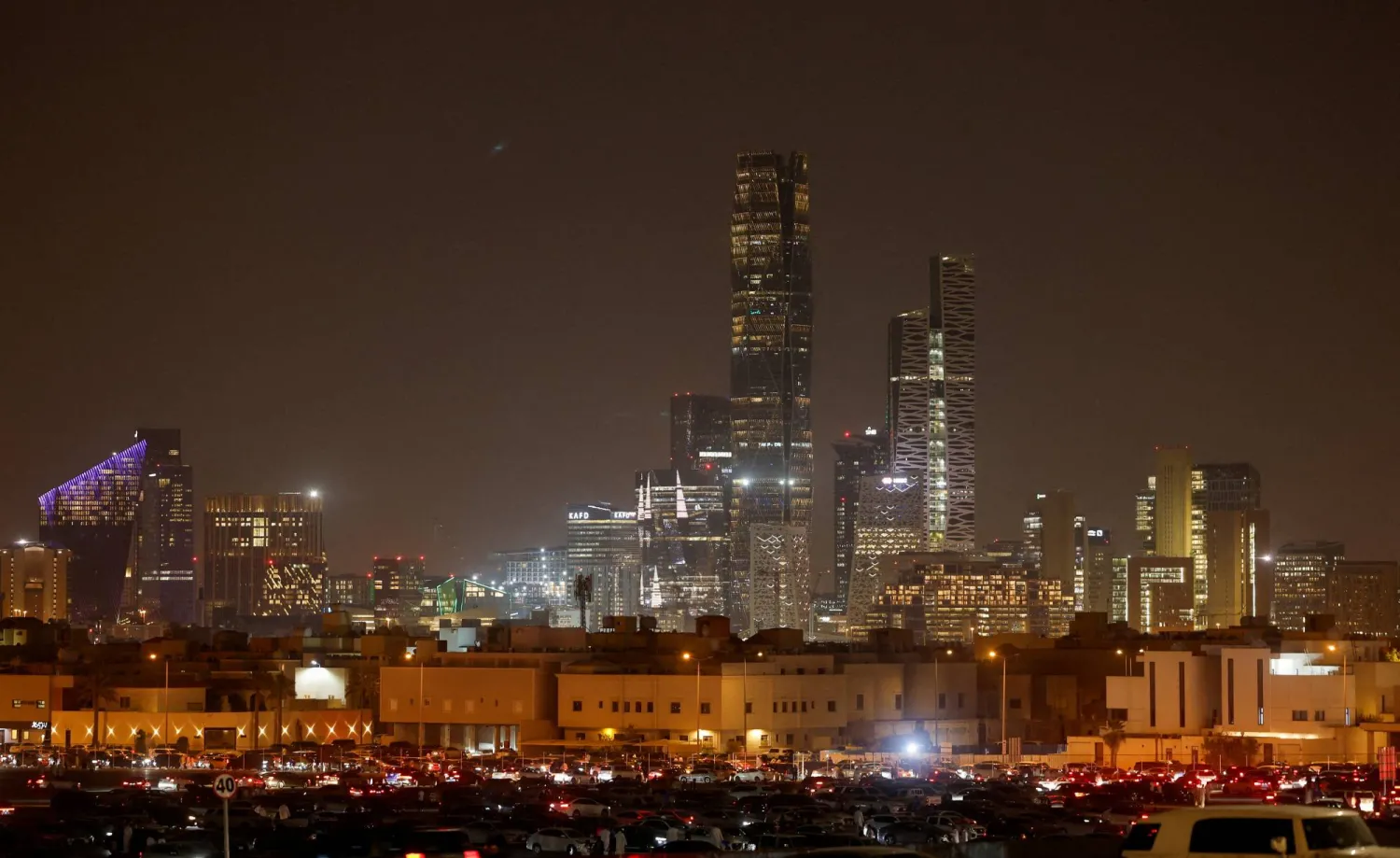 The King Abdullah Financial District (KAFD) during the early hours of the night in Riyadh, Saudi Arabia, August 29, 2025. (Reuters)