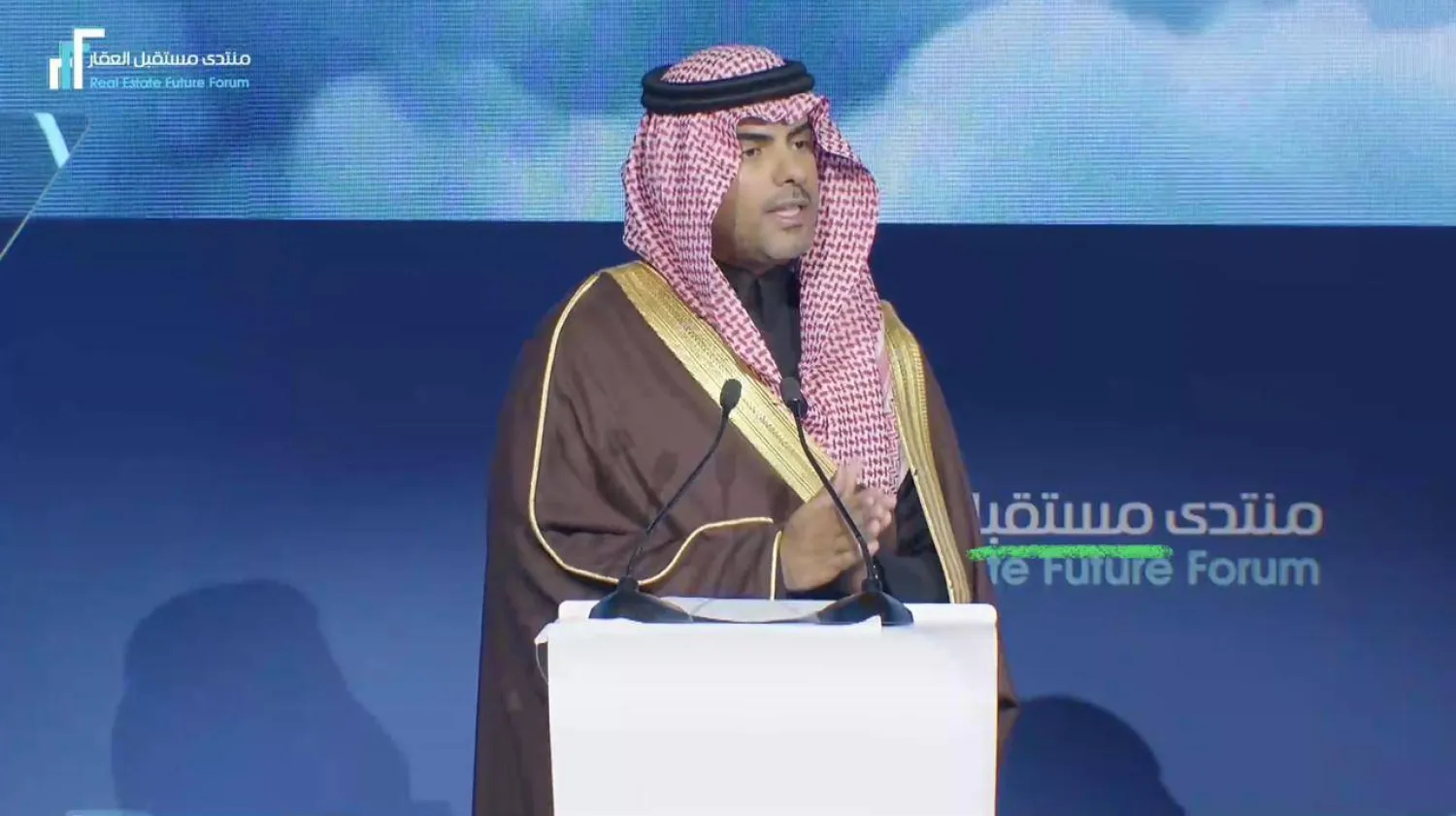 الرئيس التنفيذي للهيئة العامة للعقار المهندس عبد الله الحمَّاد يلقي كلمة في افتتاح «منتدى مستقبل العقار 2026» (الشرق الأوسط)