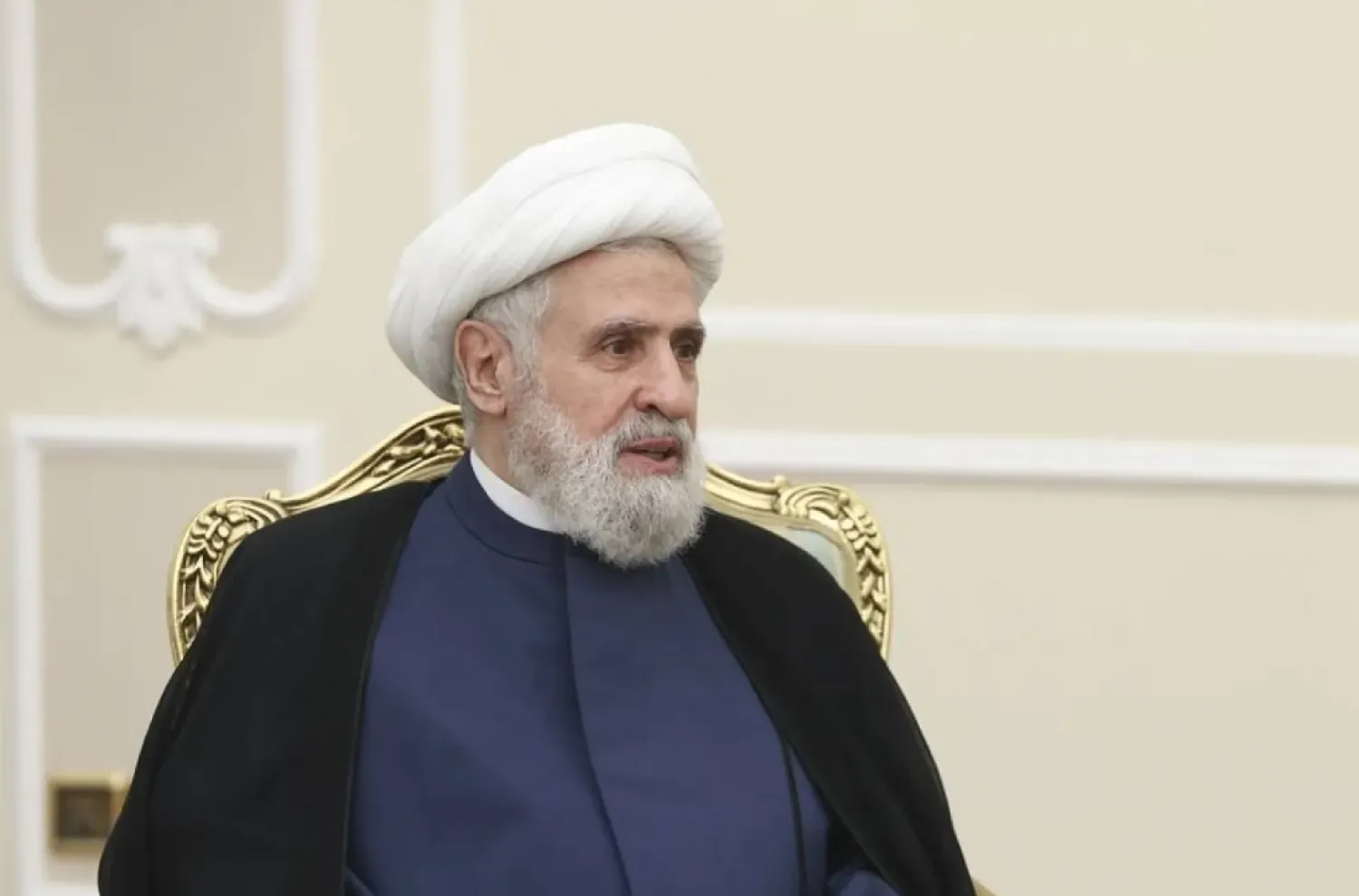 29 July 2024, Iran, Tehran: Then Hezbollah deputy leader Sheikh Naim Qassem is pictured during a meeting in Tehran. (Iranian Presidency/dpa)
