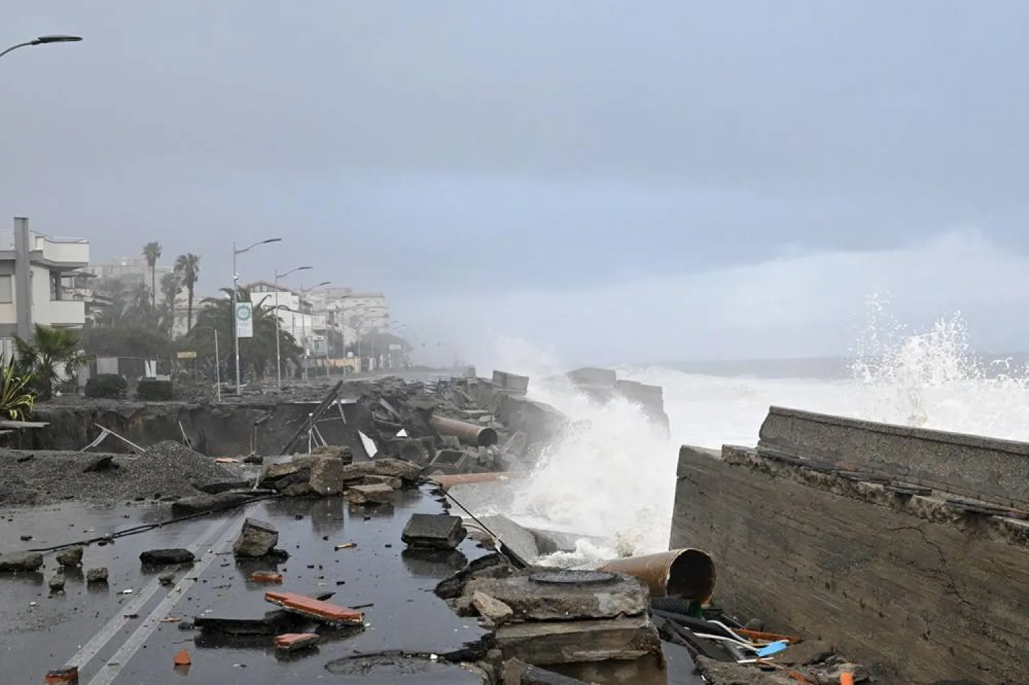Areas affected by bad weather are seen along the seafront in Santa Teresa di Riva, Sicily, Italy, 21 January 2026. (EPA) 