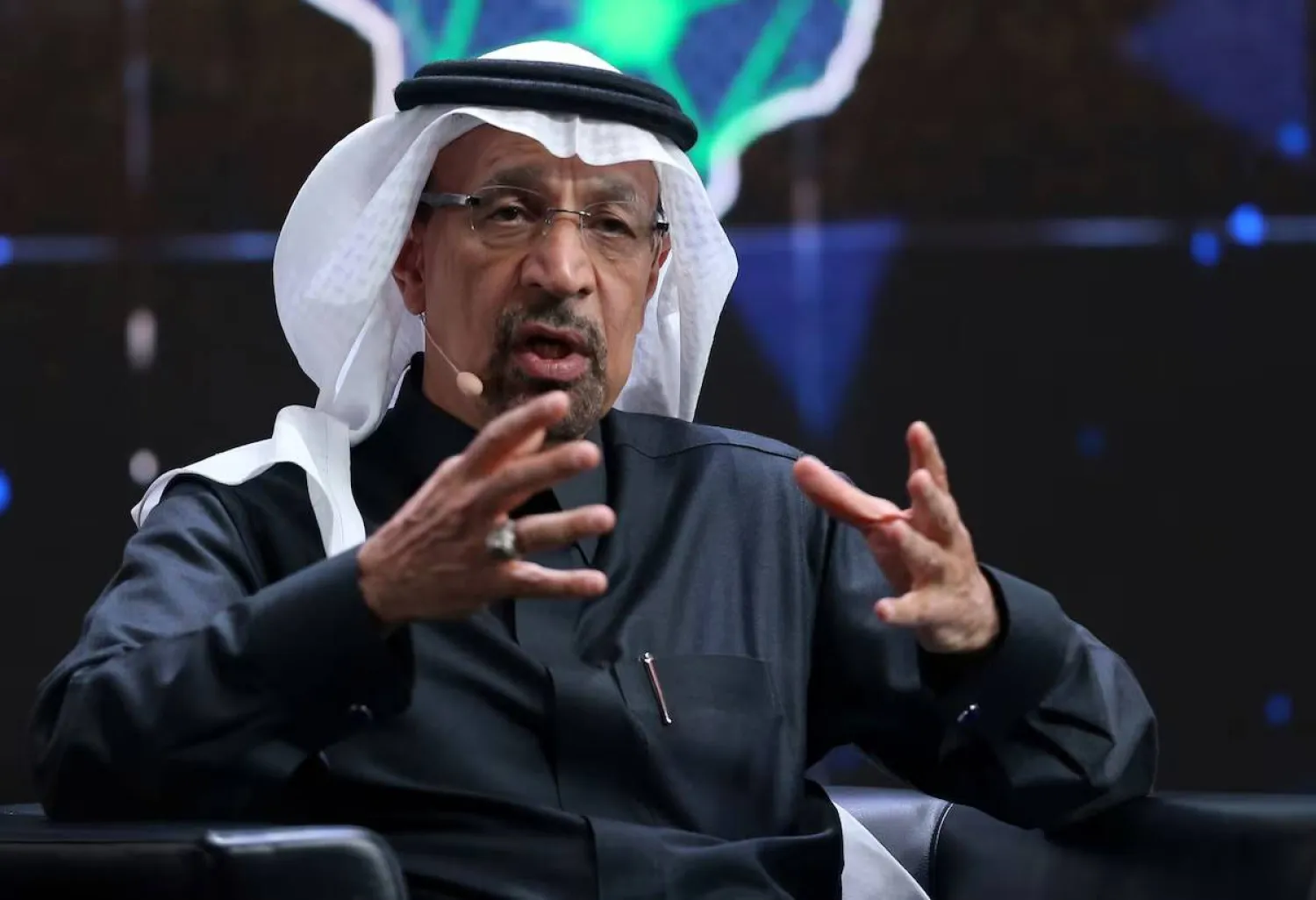 Saudi Investment Minister Khalid Al-Falih speaks during the fourth annual Future Investment Initiative in Riyadh, Saudi Arabia, January 27, 2021. (Reuters)