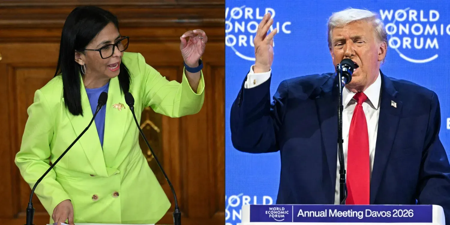 ABD Başkanı Donald Trump ve Venezuela geçici başkanı Delcy Rodriguez, (AFP)