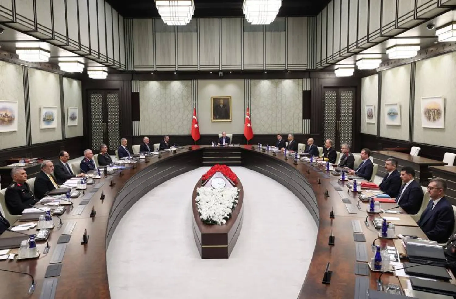 جانب من اجتماع مجلس الأمن القومي التركي برئاسة الرئيس رجب طيب إردوغان في أنقرة الأربعاء (الرئاسة التركية)