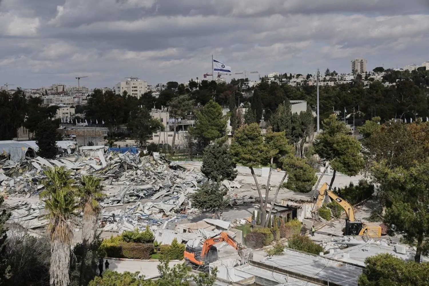 Israeli bulldozers demolish a UNRWA compound in east Jerusalem Tuesday, Jan. 20, 2026. (AP)