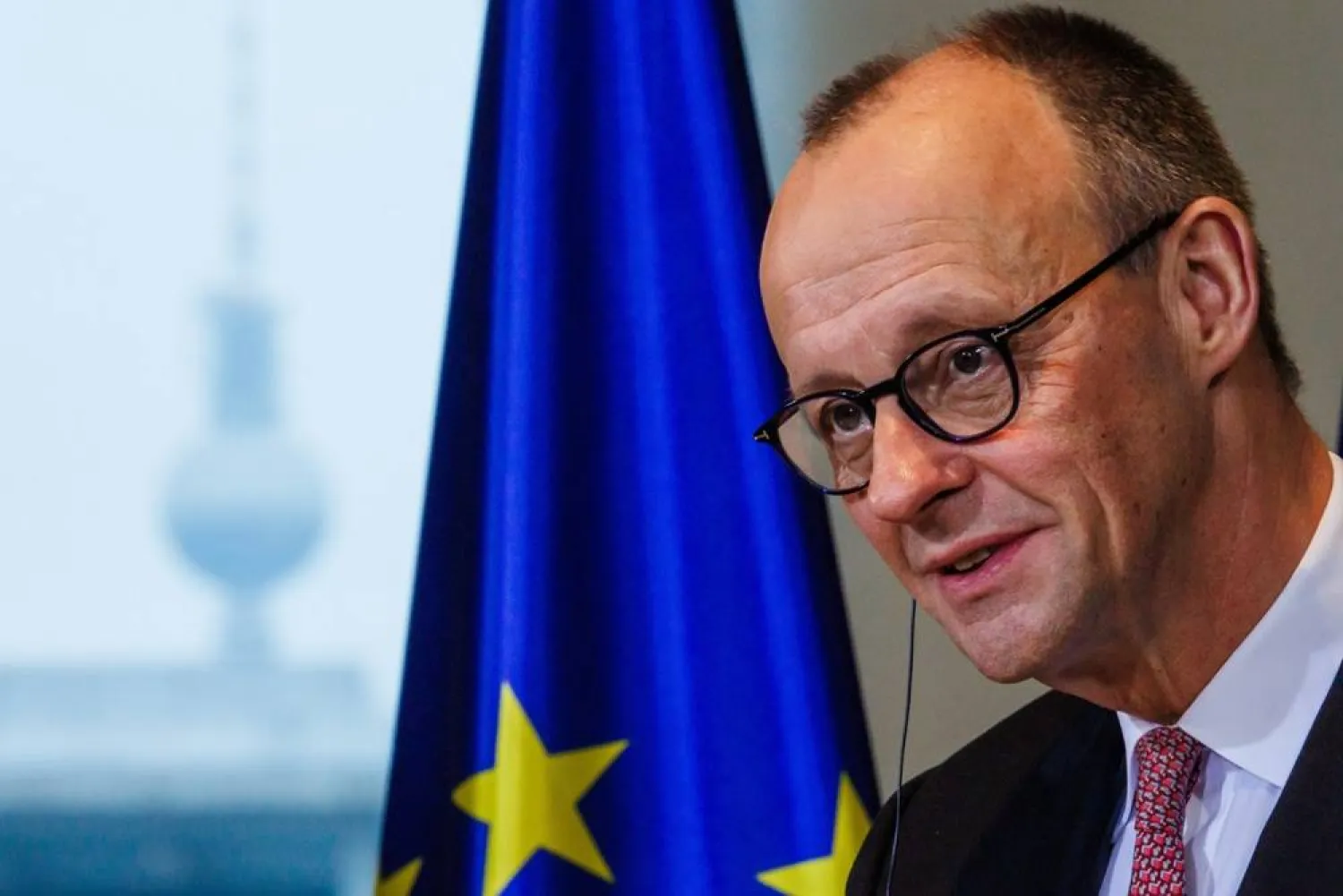 German Chancellor Friedrich Merz speaks during a press conference with Romanian Prime Minister Ilie Bolojan(not pictured) at the chancellery in Berlin, Germany, 28 January 2026. (EPA)