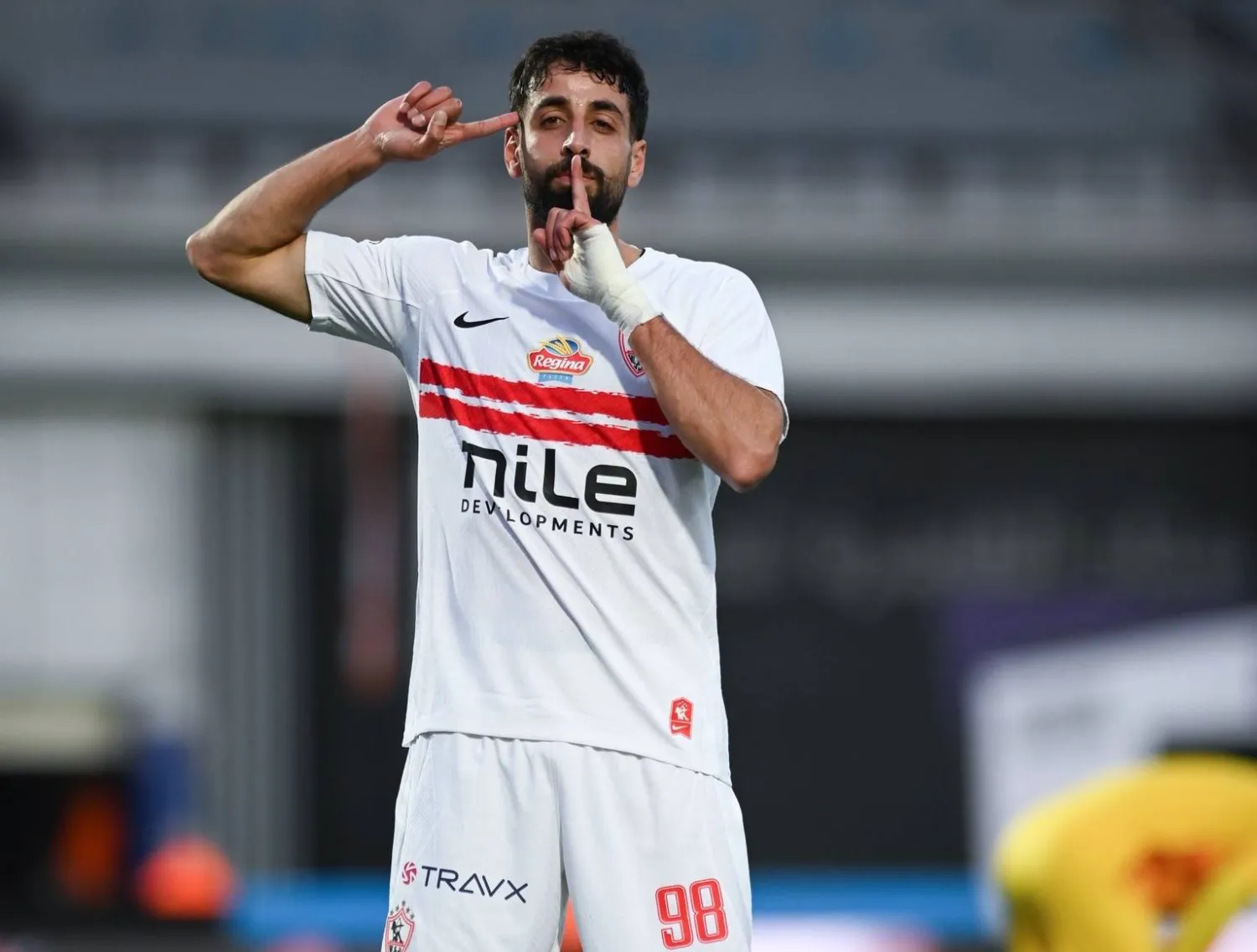 عدي الدباغ لاعب الزمالك محتفلا بالهدف (نادي الزمالك)