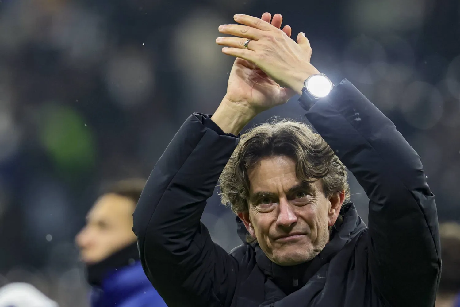 Tottenham manager Thomas Frank celebrates after winning the UEFA Champions League match between Eintracht Frankfurt and Tottenham Hotspur, in Frankfurt Main, Germany, 28 January 2026. (EPA)