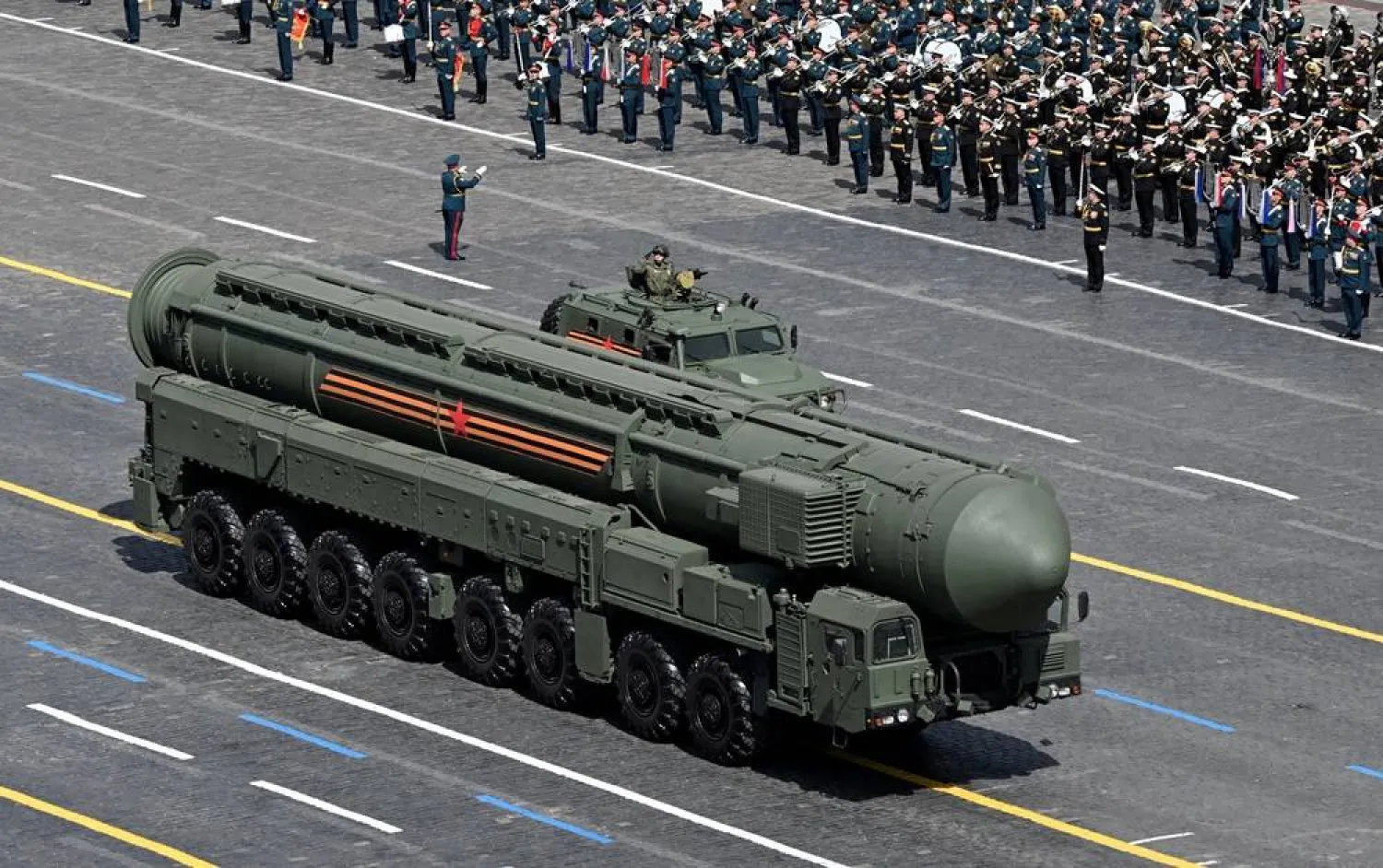 Russia's Yars intercontinental ballistic missile system unit drives in Red Square during a military parade on Victory Day, marking the 80th anniversary of the victory over Nazi Germany in World War Two, in central Moscow, Russia, May 9, 2025. (Maxim Bogodvid/Host agency RIA Novosti/Handout via Reuters)